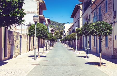 Lloseta, Spain - July 29, 2017: A street in Old Town, Lloseta, Majorca, Balearic Islands, Spainのeditorial素材