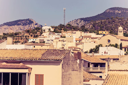 photo of Lloseta's Old Town colorful houses in  Majorca, Spain,