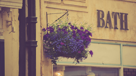 Flowers decorations outside a store in Bath Spa, Somerset, England.のeditorial素材