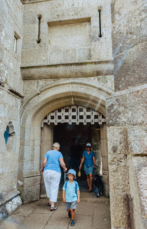 Falmouth, Cornwall, England - July 25, 2018:  The entrance into Pendennis Castle in Falmouth. Pendennis castle was first commissioned by King Henry VIII in response to invasion threats from the continent. Pendennis was built on the mouth of the River Fal,のeditorial素材