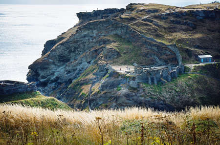 Tintangel, North Cornwall, England - July 24,2018: Ruins of ancient Tintagel Castle, Tintagel, a village on the north coast of Cornwall, England, UKのeditorial素材