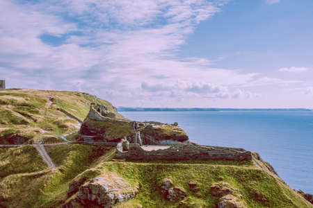 Tintangel, North Cornwall, England - July 24,2018: Ruins of ancient Tintagel Castle, Tintagel, a village on the north coast of Cornwall, England, UKのeditorial素材