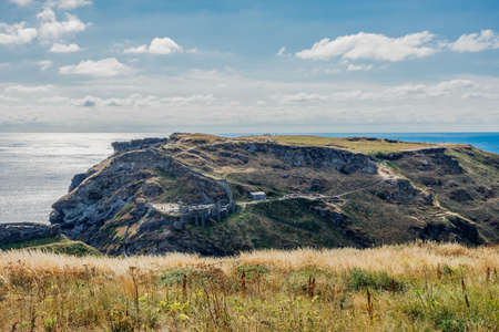 Tintangel, North Cornwall, England - July 24,2018: Ruins of ancient Tintagel Castle, Tintagel, a village on the north coast of Cornwall, England, UKのeditorial素材