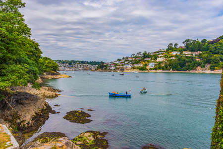 View from Dartmouth castle at Dartmouth Harbor and Kingswear at the River Dart. The Castle is an artillery fort, built to protect Dartmouth harbourのeditorial素材