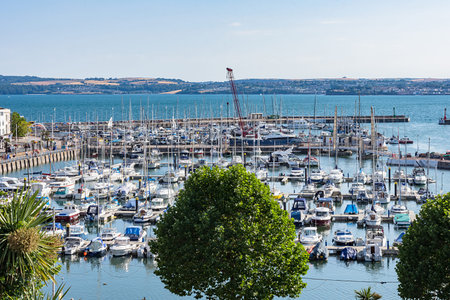 26th July 2018-Torquay, Devon, England, UK : Torquay Devon marina with boats and yachts on beautiful...
