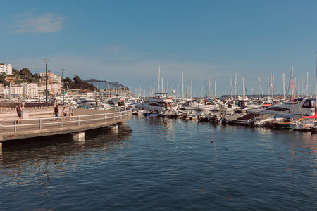 26th July 2018-Torquay, Devon, England, UK : Torquay Devon marina with boats and yachts on beautiful...