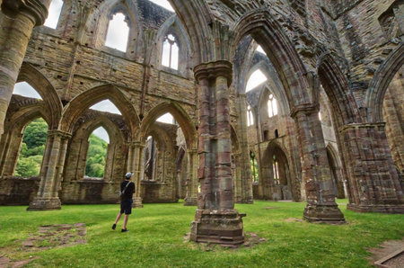 Tintern, Wye Valley, Wales - July 29: ruins of Tintern Abbey, founded by Walter de Clare, Lord of...