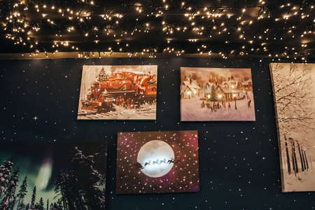 Lacock, Chippenham, UK - December 16, 2018: Christmas canvas.  Christmas decorations on sale in Whitehall garden centre, near Lacock in Wiltshire,  England.のeditorial素材