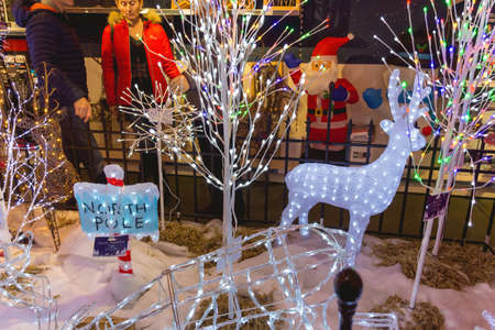 Lacock, Chippenham, UK - December 16, 2018: Plenty of Christmas lights to decorate. 
Christmas decorations on sale in Whitehall garden centre, near Lacock in Wiltshire,  England.のeditorial素材