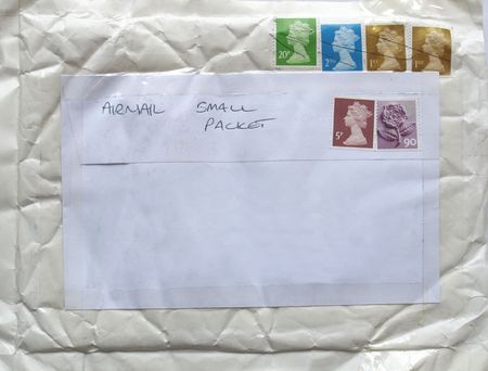 Postage letter envelope for air mail shippingの写真素材