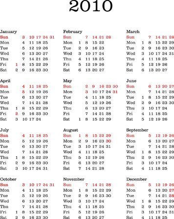 2010 calendar portrait isolated vector illustration (English)のイラスト素材