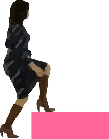 girl with blue dress and boots climbing a stepのイラスト素材