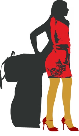 silhouette of a sexy solo girl traveler - isolated vector illustrationのイラスト素材