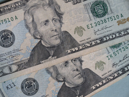 US dollar banknotes - twenty-dollar bill featuring President Andrew Jackson  1829-1837  on the front...