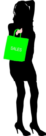 Sexy fashion-victim girl with shopping sales bagのイラスト素材