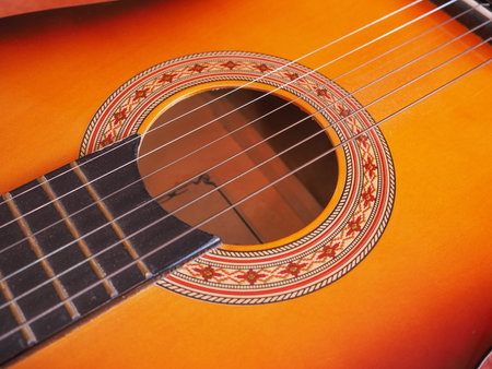 Detail of an acoustic guitar for playing music