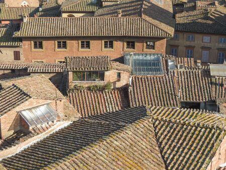 Siena, Italian medieval town - bird eye view of the city centreの写真素材