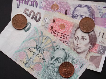 Czech korunas CZK (legal tender of the Czech Republic) banknotes and coinsの写真素材