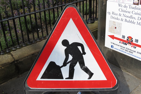 EDINBURGH, UK - CIRCA AUGUST 2015: Warning signs, Road works traffic sign