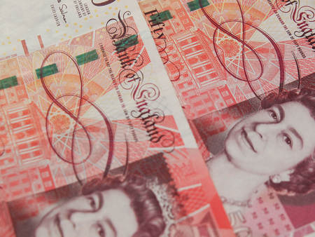 LONDON, UK - CIRCA JULY 2015: Sterling pound GBP banknotes, currency of the United Kingdomのeditorial素材