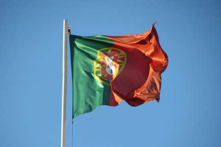 Portuguese flag from Portugal floating in the airの写真素材