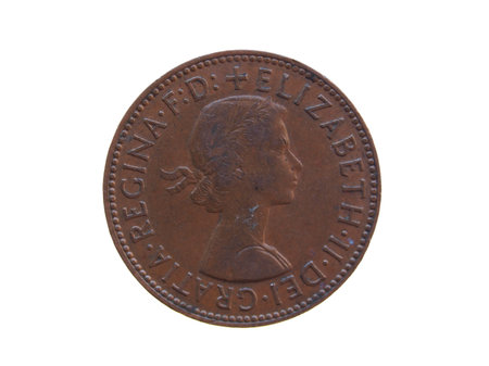 LONDON, UK - CIRCA DECEMBER 2013: Half penny coin (GBP) released in 1963のeditorial素材