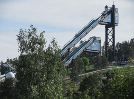 FALUN, SWEDEN - CIRCA JUNE 2016: ski jumping rampsのeditorial素材