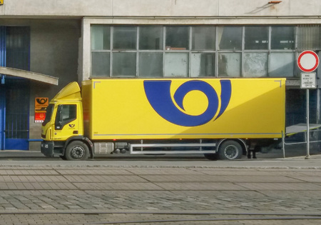 BRNO, CZECH REPUBLIC - CIRCA MAY 2017: Czech post van parked near the main post officeのeditorial素材