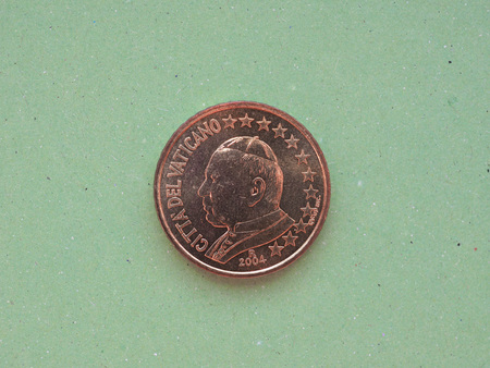 50 euro cents coin (EUR) from Vatican City bearing the portrait of pope John Paul II (Karol Josef Woytila)の写真素材