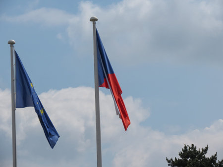 flag of the European Union (EU) aka Europe and flag of the Czech Republicの写真素材