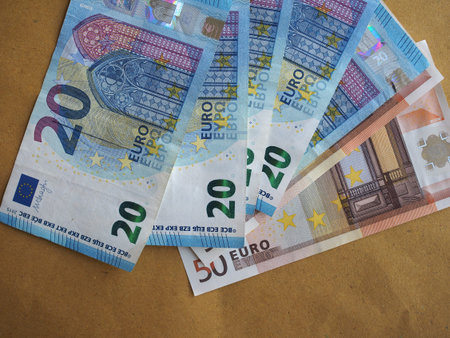 50 and 20 euro notes money (EUR), currency of European Union