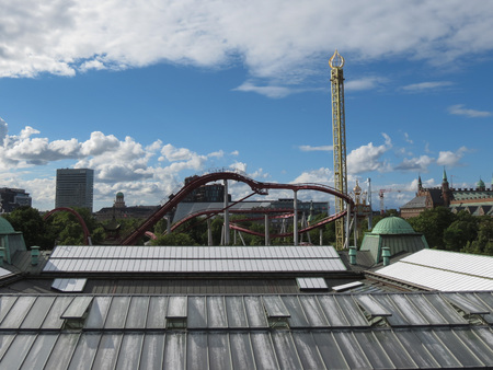 COPENHAGEN, DENMARK - CIRCA AUGUST 2017: Tivoli Gardens, a famous amusement park and pleasure garden; it is the most-visited theme park in Scandinaviaのeditorial素材