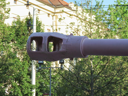 BRNO, CZECH REPUBLIC - CIRCA MAY 2017: Pink tank, controversial piece released in 1991 by Czech artist David Cernyのeditorial素材