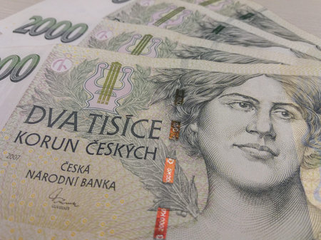 2000 Czech koruna CZK (legal tender of the Czech Republic) banknotes