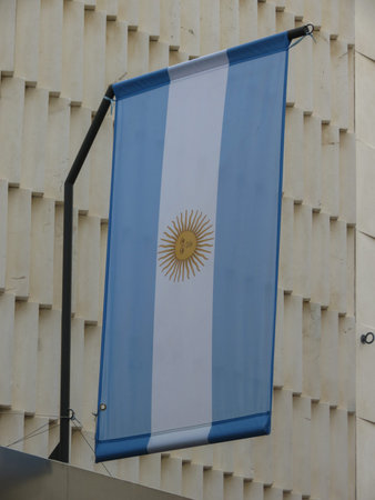 The Argentine national flag of Argentina, Americaの写真素材