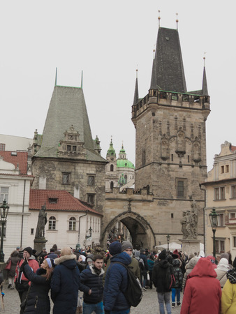 PRAGUE, CZECH REPUBLIC - CIRCA DECEMBER 2017: Less town bridge towerのeditorial素材