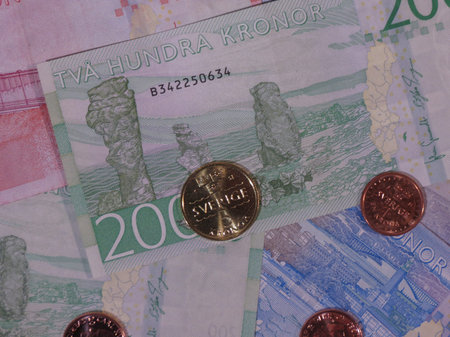 Swedish Krona banknotes and coins (SEK), currency of Sweden