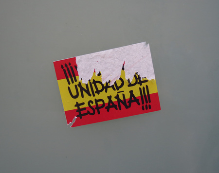 MADRID, SPAIN - CIRCA OCTOBER 2017: unidad de Espana (meaning Union of Spain) tag against separatismのeditorial素材