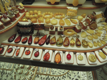 jewelry on display for sale in a store window in Prague, Czech Republicのeditorial素材