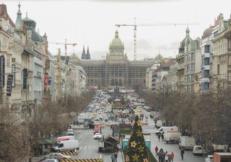 PRAGUE, CZECH REPUBLIC - CIRCA DECEMBER 2017: Wenceslas Square (Vaclavske namesti in Czech)のeditorial素材