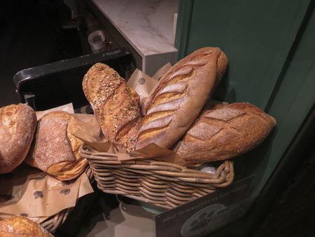 MADRID, SPAIN - CIRCA OCTOBER 2017: bread staple food prepared from a dough of flour and water by bakingのeditorial素材