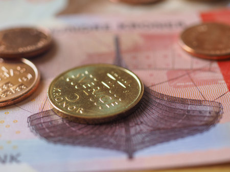 Norwegian Krone banknotes and coins (NOK), currency of Norway