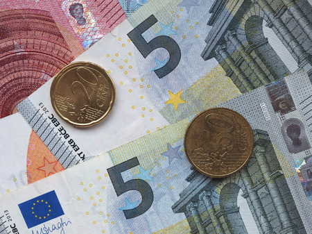 Euro banknotes and coins (EUR), currency of European Unionの写真素材