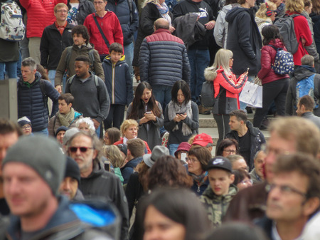 VENICE, ITALY - CIRCA MARCH 2018: a crowd of people in the city centreのeditorial素材