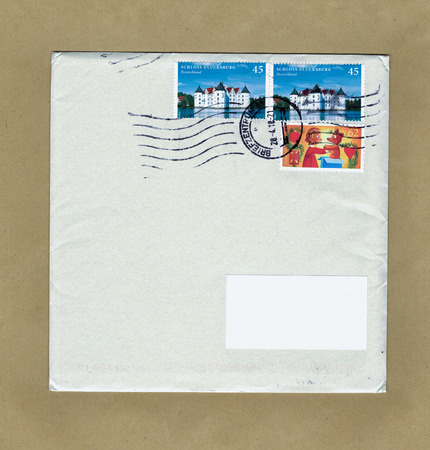 NIEDERAULA, GERMANY - CIRCA MAY 2016: envelope with three cancelled stamps from Germanyのeditorial素材