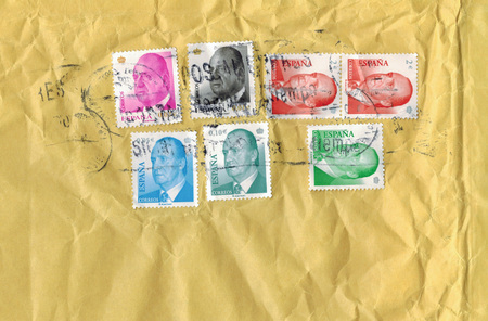 MADRID, SPAIN - CIRCA NOVEMBER 2018: Spanish postage stamps bearing the portrait of king Juan Carlos Iのeditorial素材