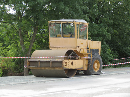 VIENNA, AUSTRIA - CIRCA JUNE 2018: Road roller at road construction siteのeditorial素材
