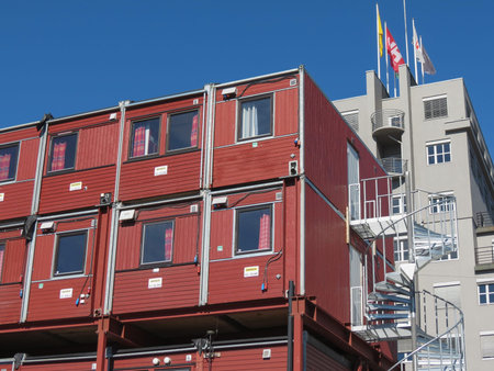 OSLO, NORWAY - CIRCA AUGUST 2017: Falun red cointainer officies at a construction site