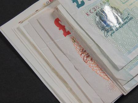 LONDON, UNITED KINGDOM - CIRCA JULY 2015: Sterling pound GBP banknotes, currency of the United Kingdomのeditorial素材