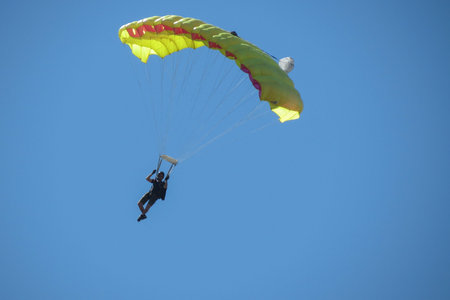 COIMBRA, PORTUGAL - CIRCA JUNE 2015: parachuting near the city centre